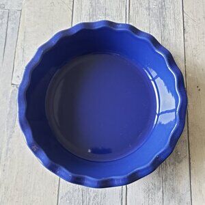 Blue Emile Henry French Ceramic Artisan Ruffled Pie Dish 9 inch